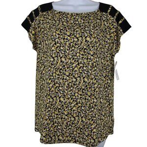 Linda Matthews Women's floral blouse Yellow & black  (NWT) Size M